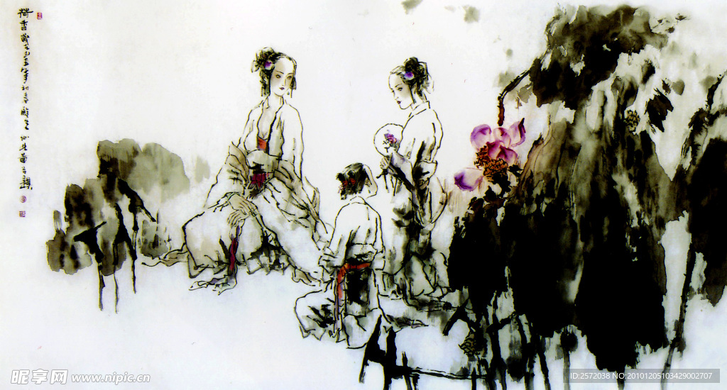 荷花仕女