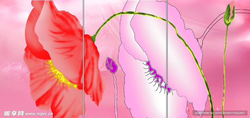 写意花卉衣柜移动门