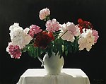 油画插满花的花瓶