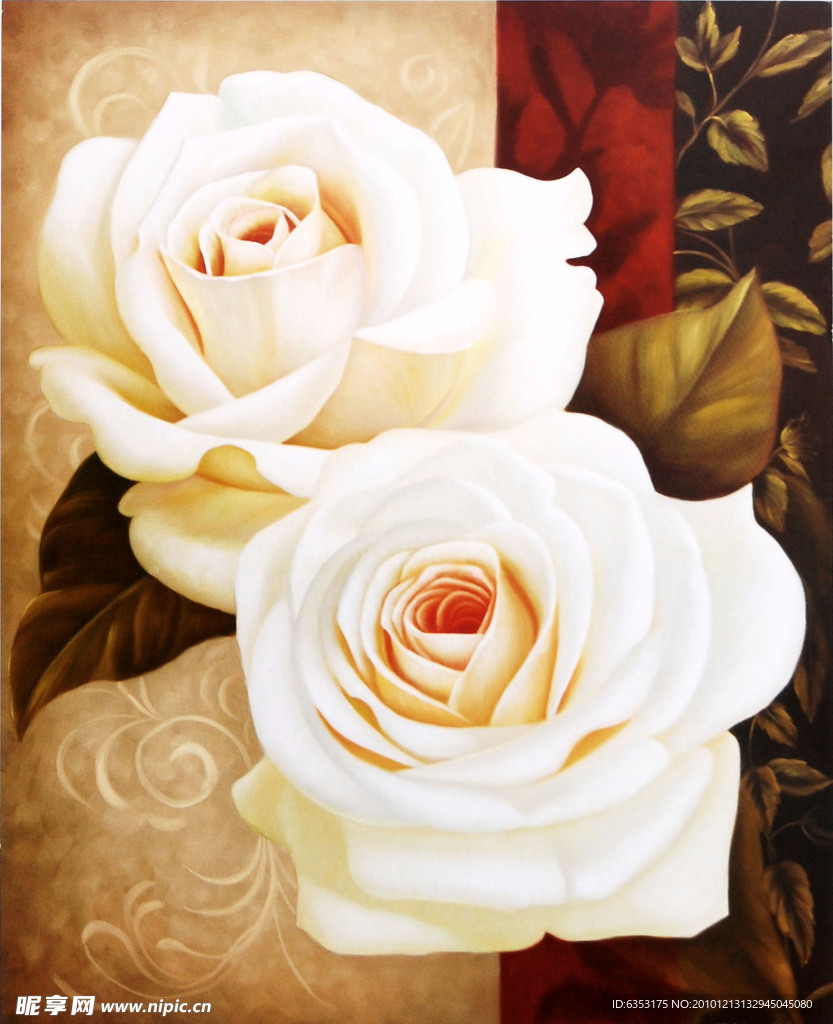 油画 白玫瑰