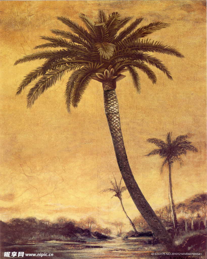 手绘画 油画 画芯 椰树