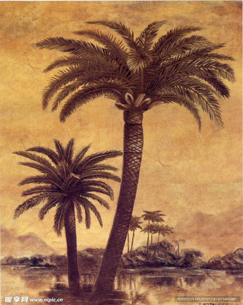 手绘画 油画 装饰画 画芯 椰树