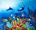 漂亮的手绘动物海豚油画