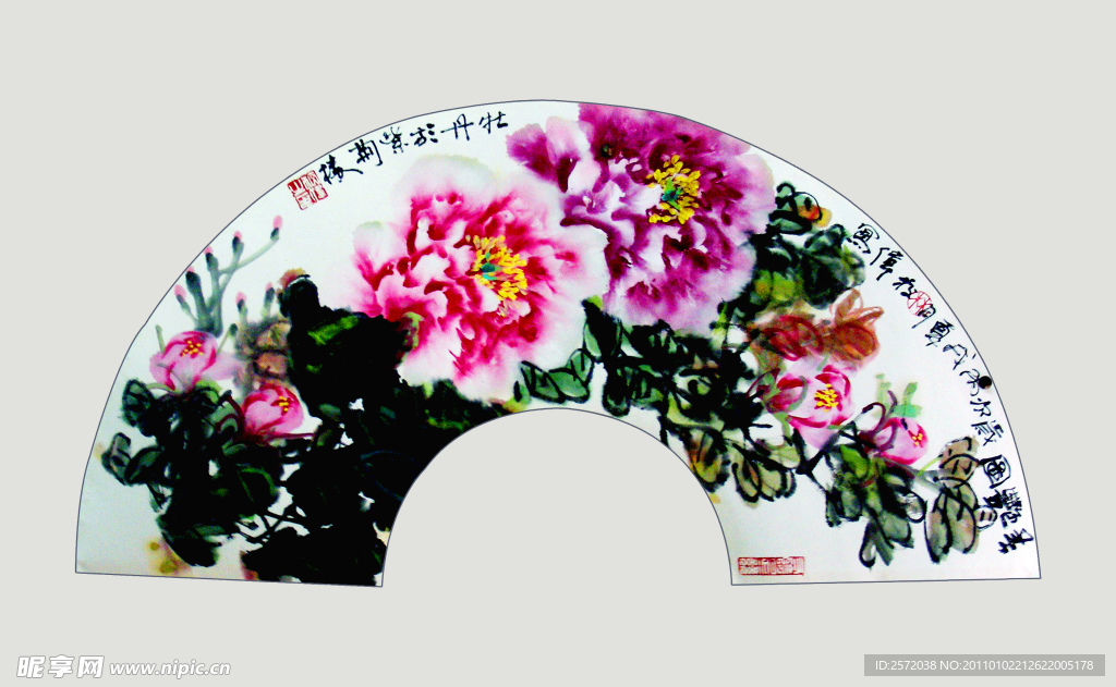 牡丹扇画