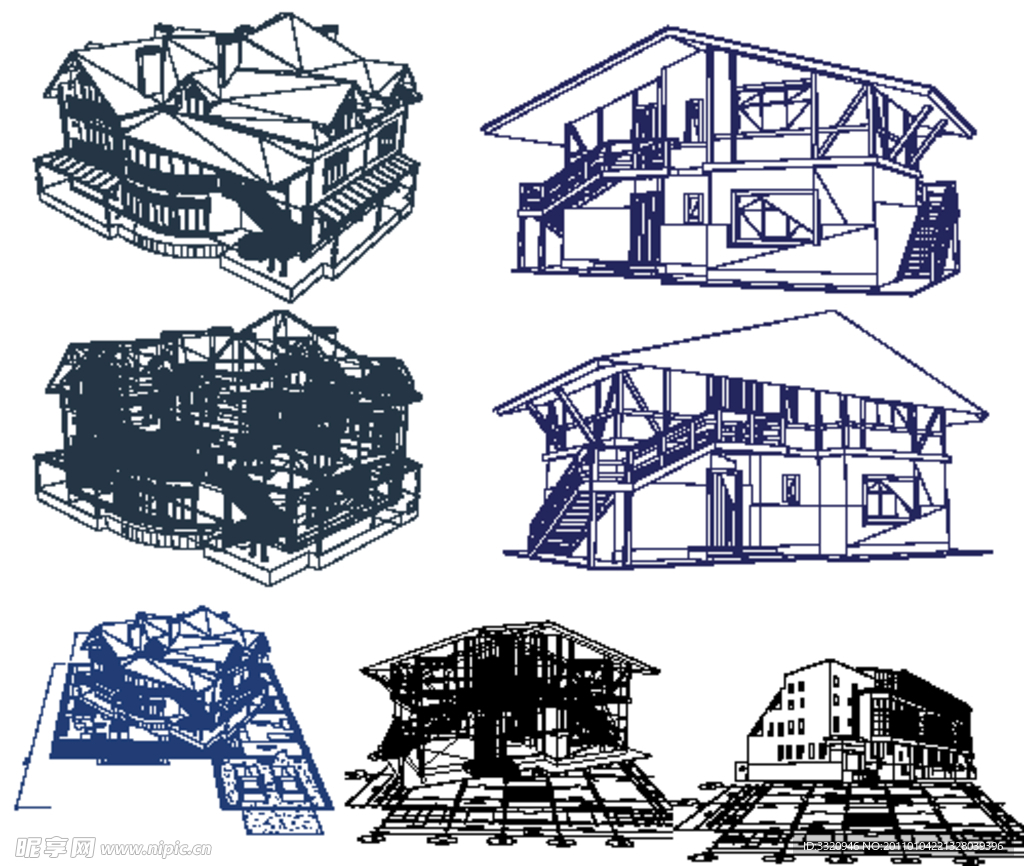 手绘建筑物矢量素材