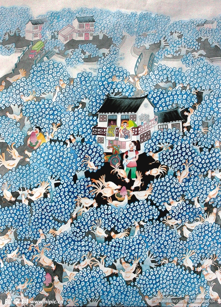 农民画 桃花朵朵