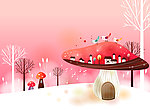 蘑菇小屋童话世界移门图案