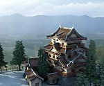 日式3D古寺院建筑
