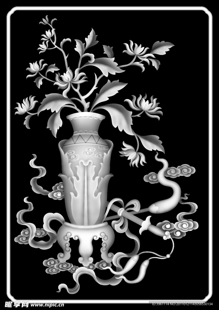 花瓶菊花灰度图