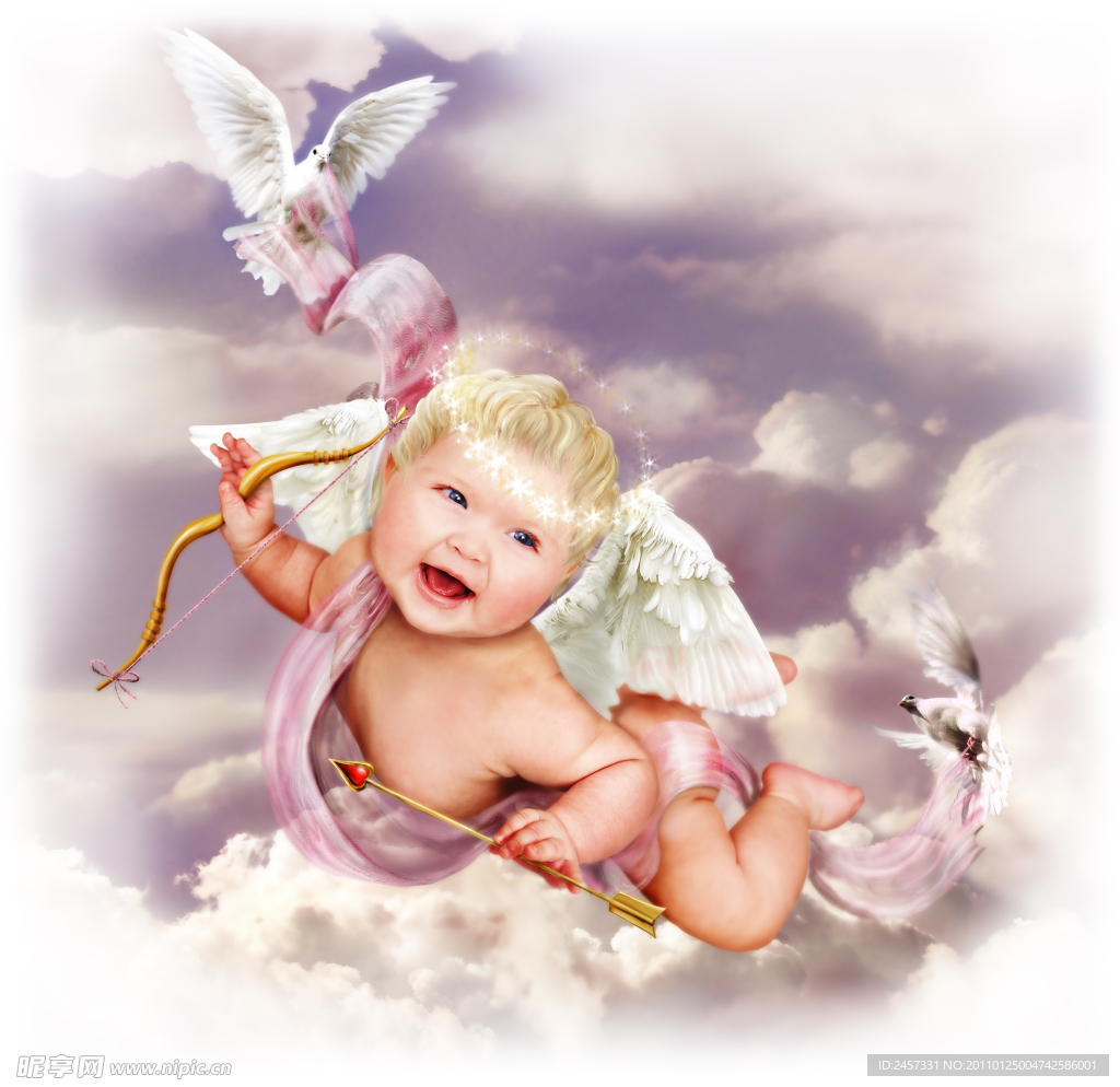 天空中拿着弓箭的天使婴儿宝宝