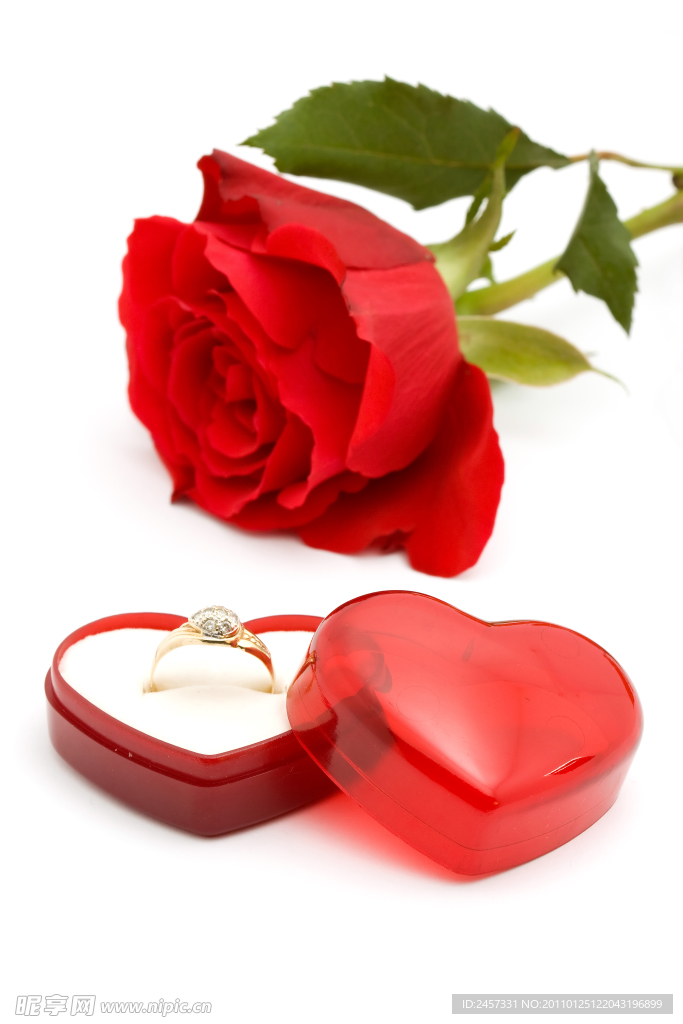 玫瑰和爱心礼盒戒指