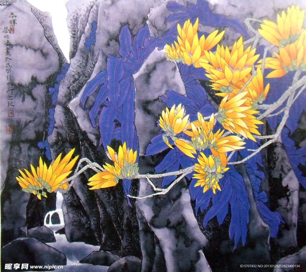国画山水 花