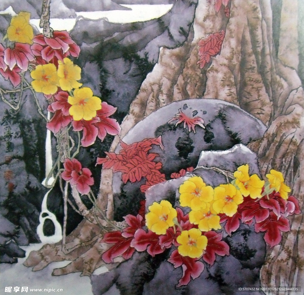 国画山水 花