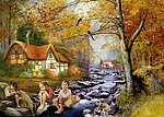 油画风景 山村小姐妹
