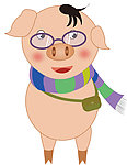 矢量小猪 卡通绘画画 上学的小猪 矢量动物
