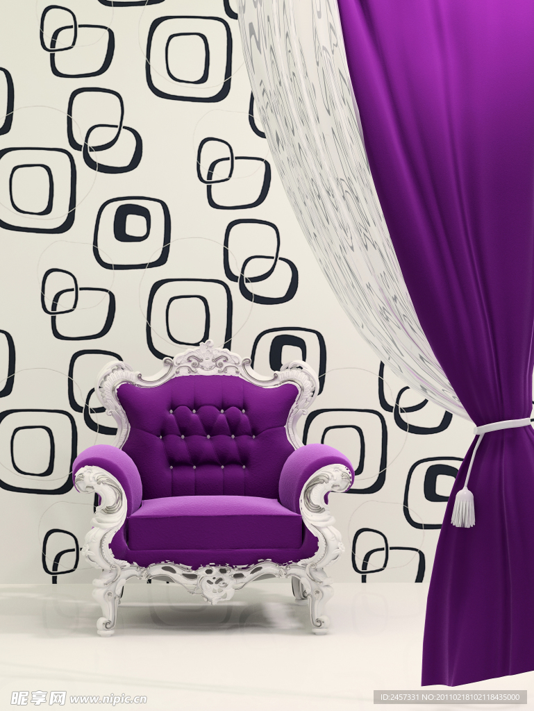 清新淡雅紫色沙发窗帘墙壁室内设计