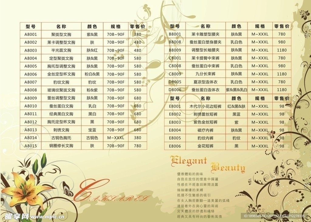 价目表