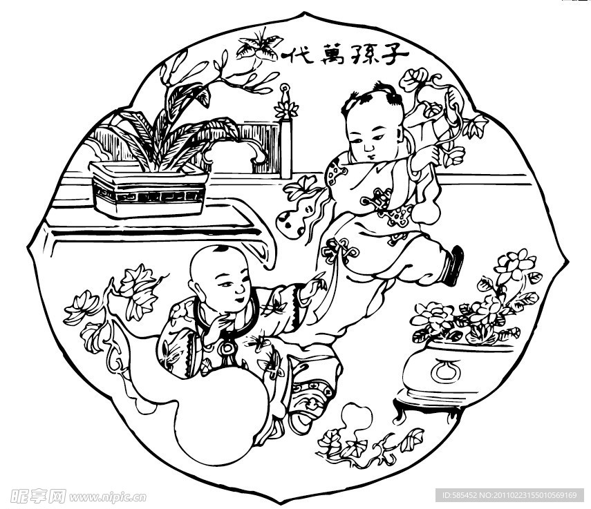古代童子图样