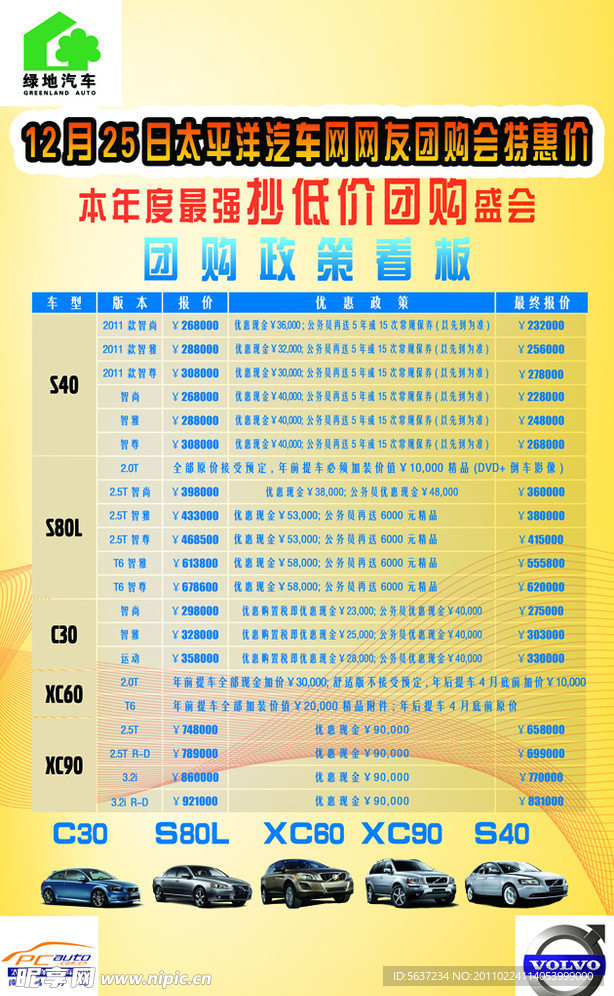 绿地沃尔沃团购政策看板