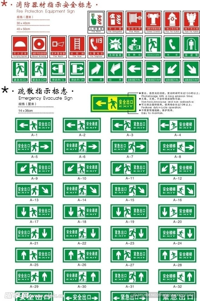 消防器材指示安全 疏散指示类标志