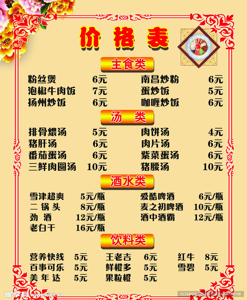 价格表