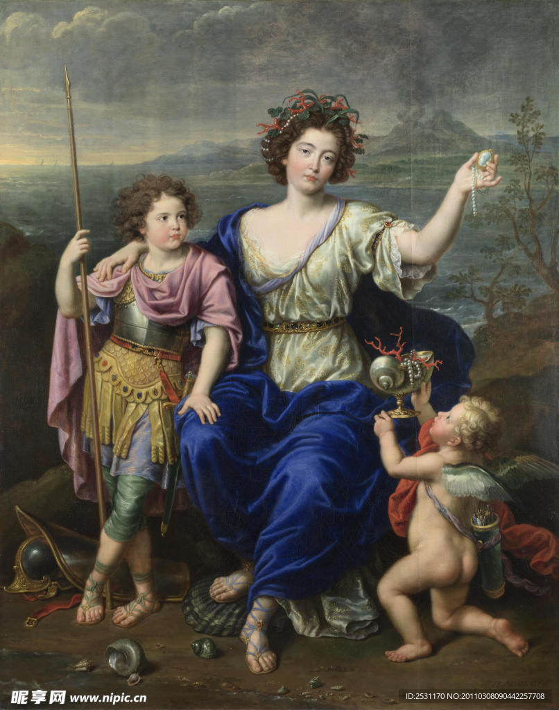 皮埃尔 玛奎丝·德·Seignelay和她的两个儿子