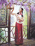 穿旗袍的少女油画