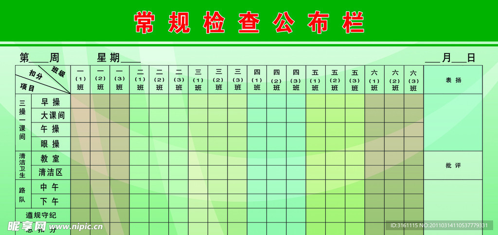 常规检查公布栏