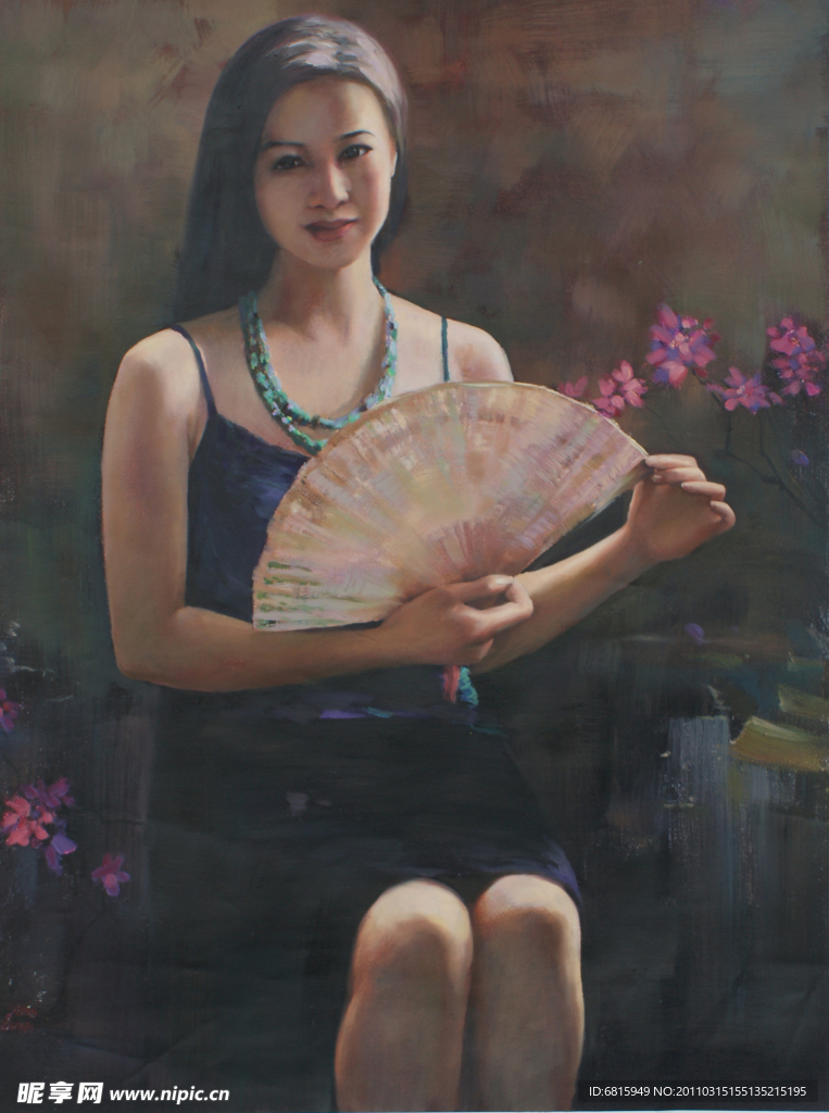 何岸少女油画