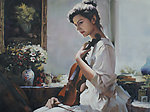 何岸少女油画