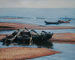 海边 油画 大海 渔船