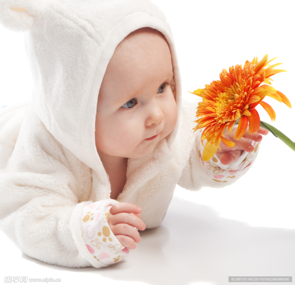 玩鲜花的婴儿宝宝