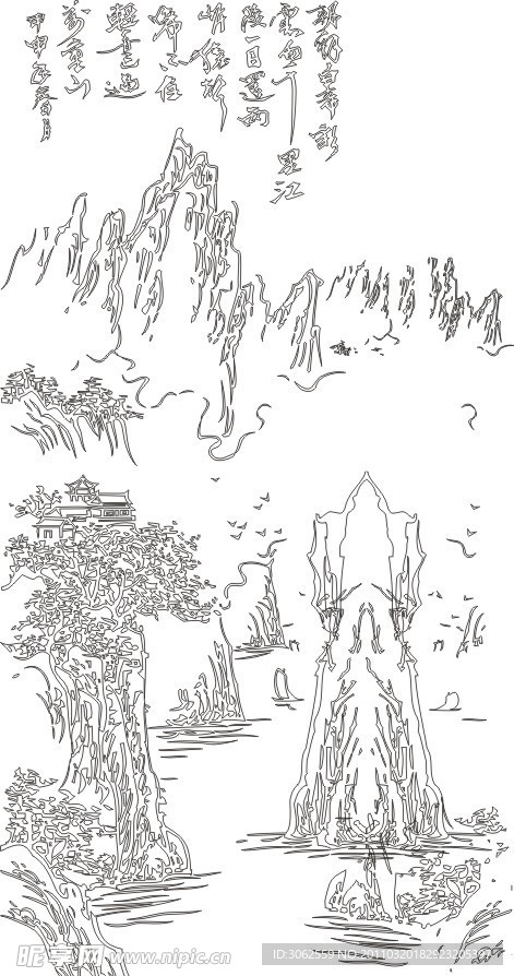 雕刻花 白描 花边