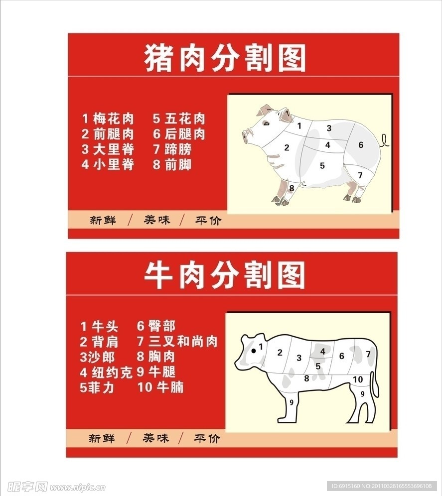 猪肉 牛肉 分割图