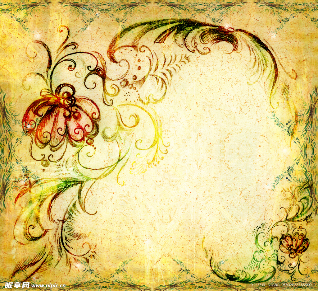 手绘古典花纹花边底纹