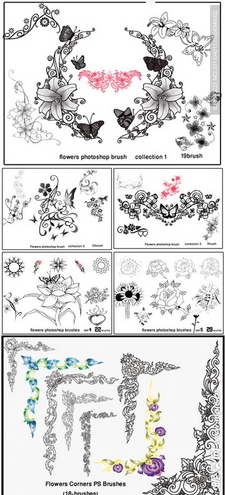 花朵花边花纹PS装饰笔刷合集