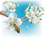 梦幻花纹花朵 花枝 蜜蜂