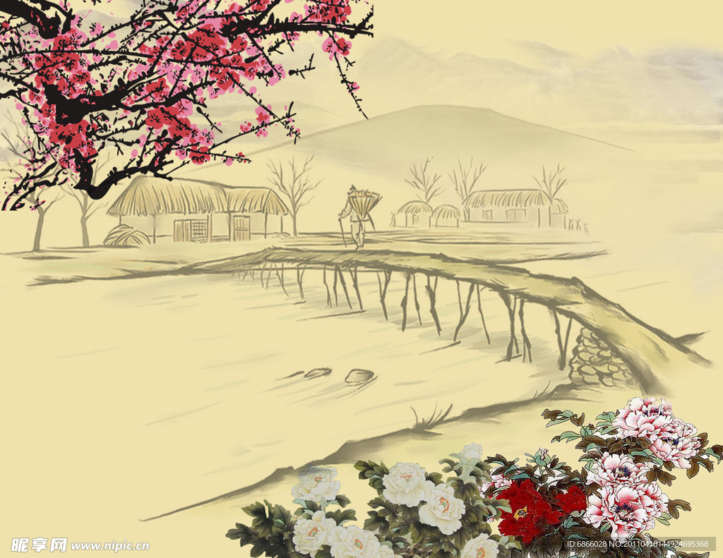 山峰梅花河流