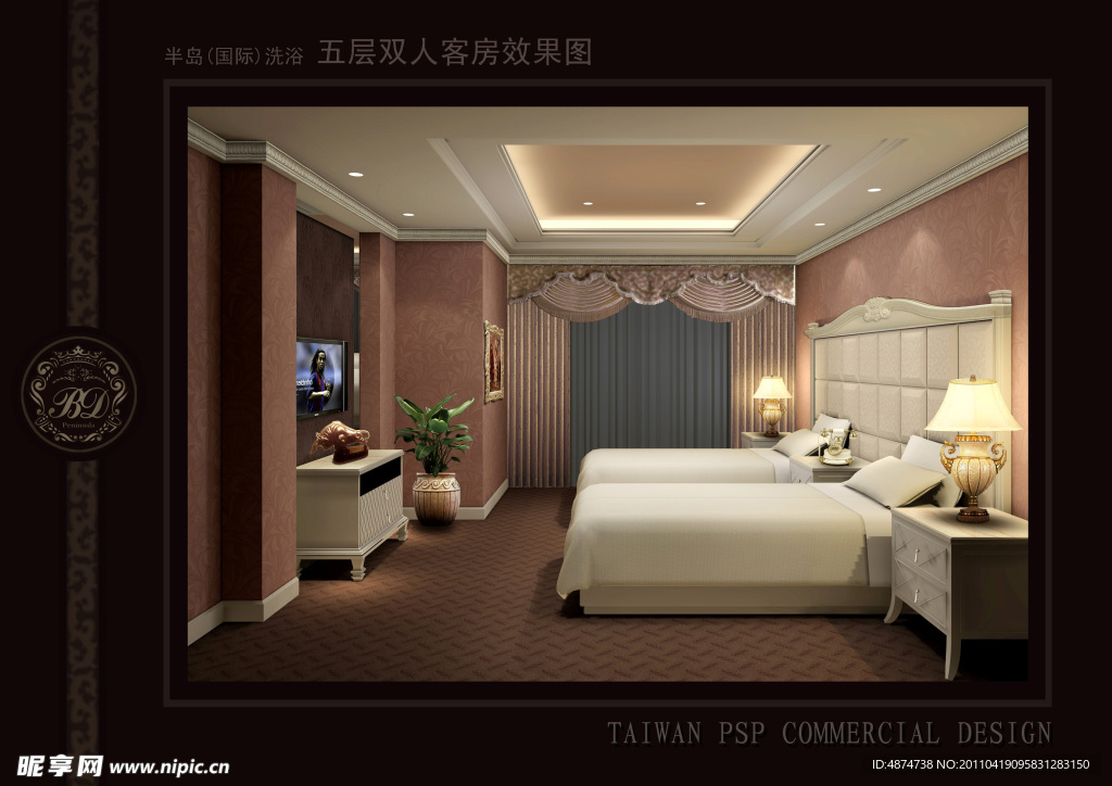 双人客房效果图 欧式
