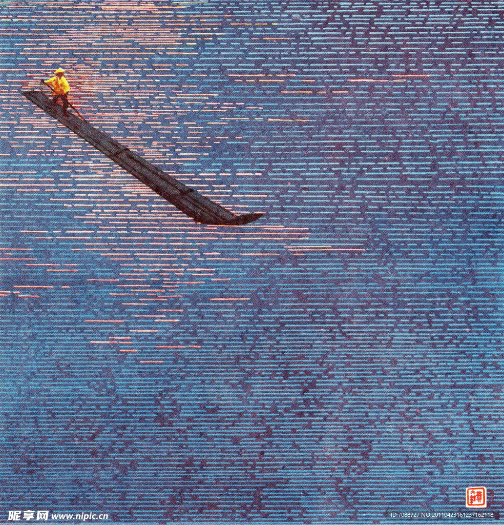 装饰画 春风动水竹筏轻