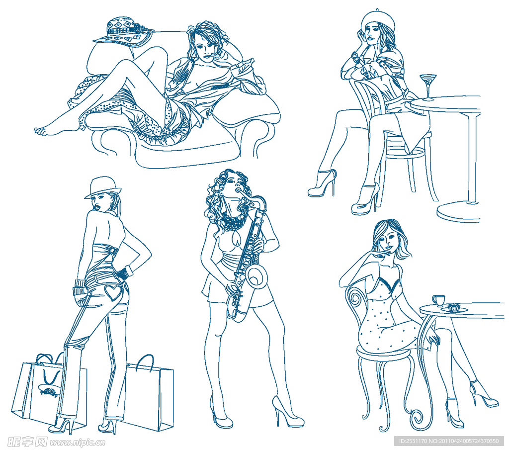 手绘素描时尚美女