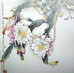 水彩 月下菊花