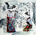国画仕女吹笙
