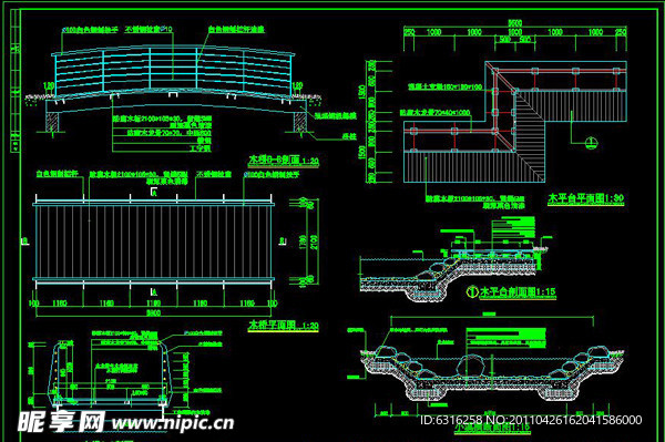cad小桥 木平台 小溪水系大样