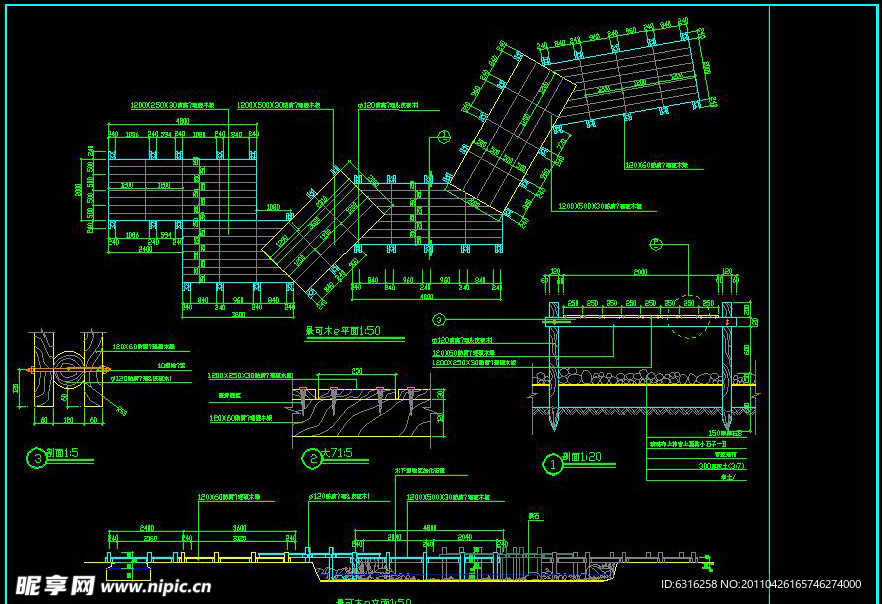 cad景观木桥施工图