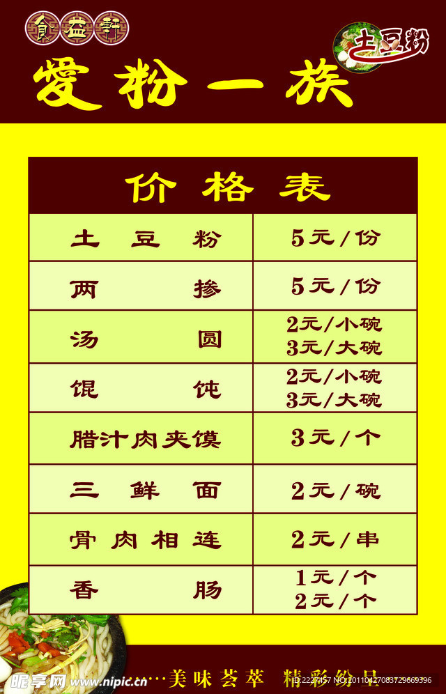 土豆粉价格表