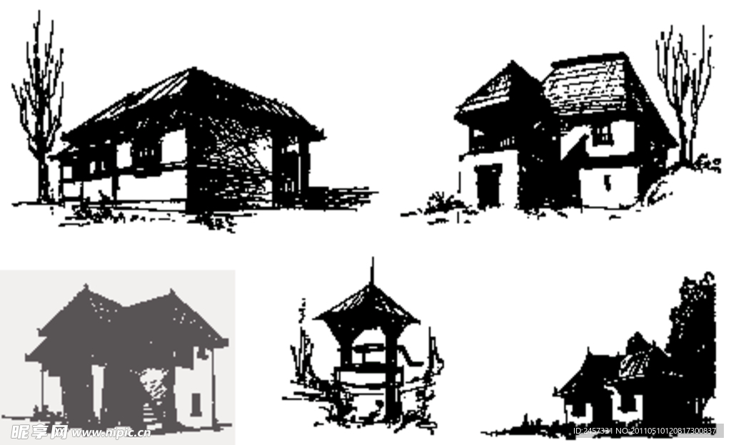 手绘古典建筑房子