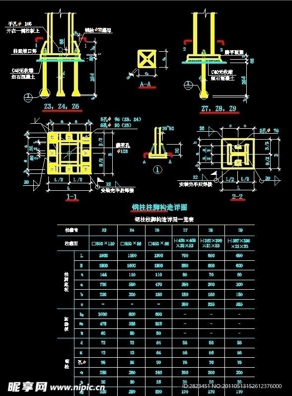 钢柱柱脚构造详图