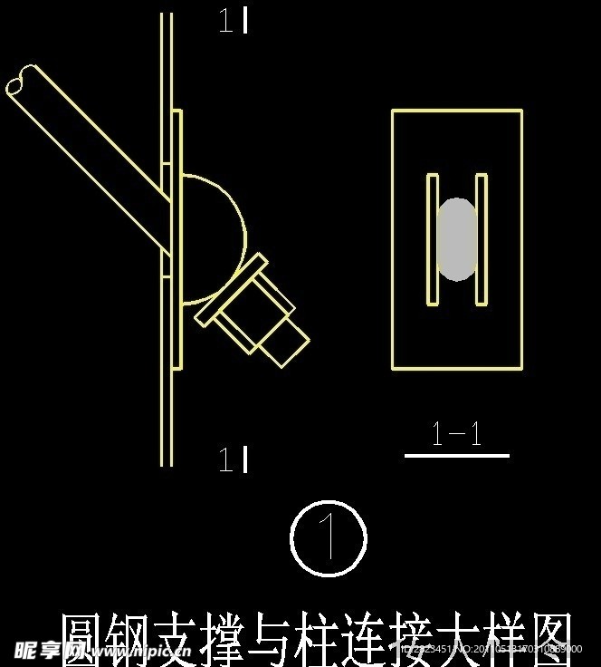 圆钢支撑与柱连接大样