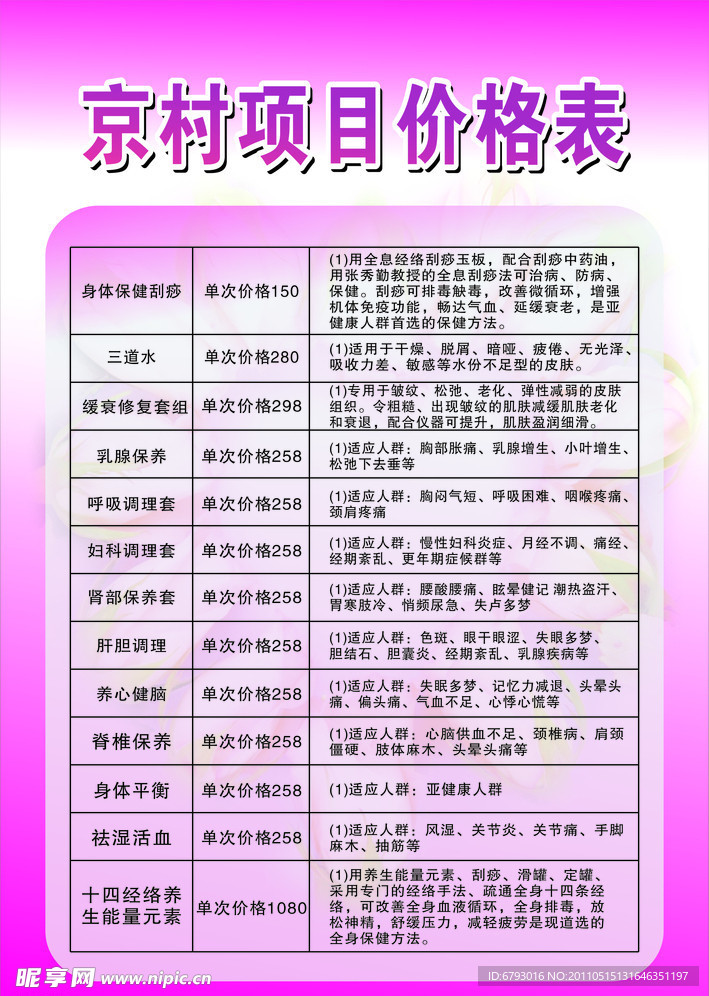 京村项目价格表